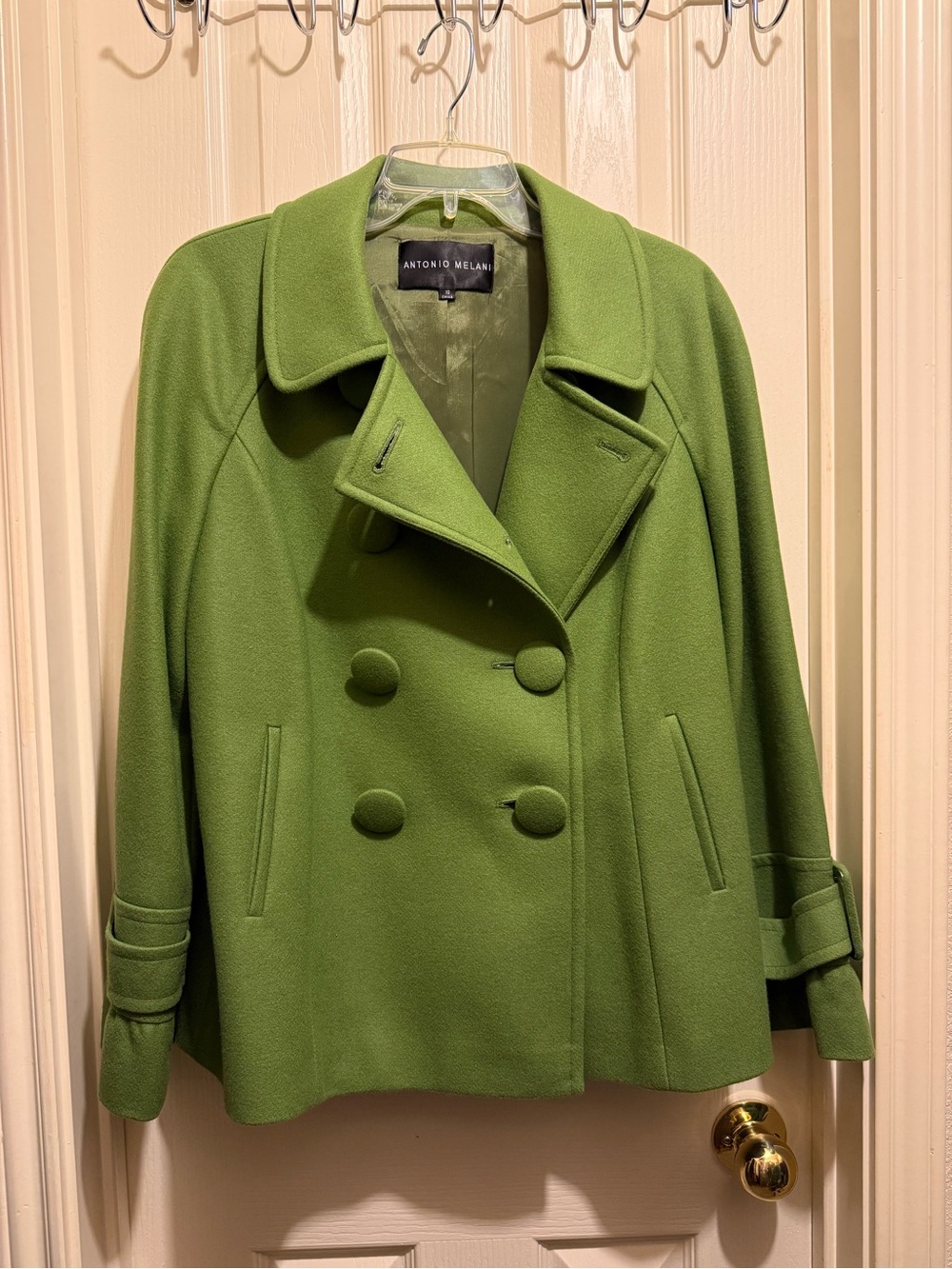 ANTONIO MELANI Green Double-Breasted Wool Pea Coat